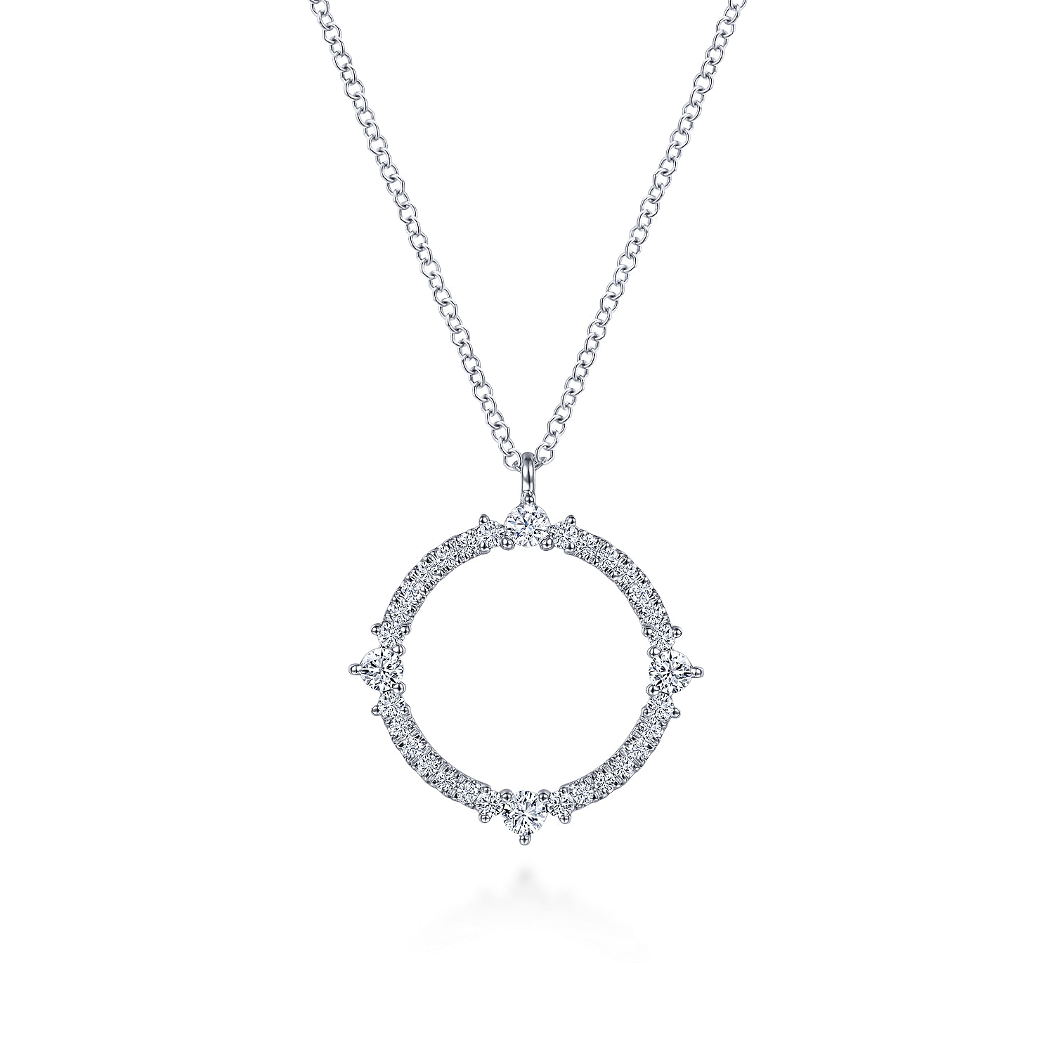 14K White Gold Diamond Circle Pendant Necklace