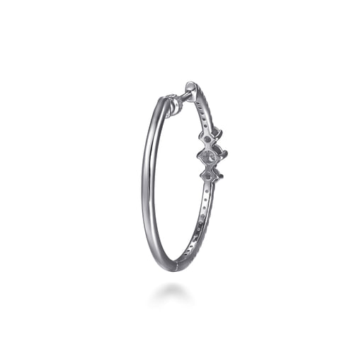 14K White Gold Diamond Classic Hoop Earrings