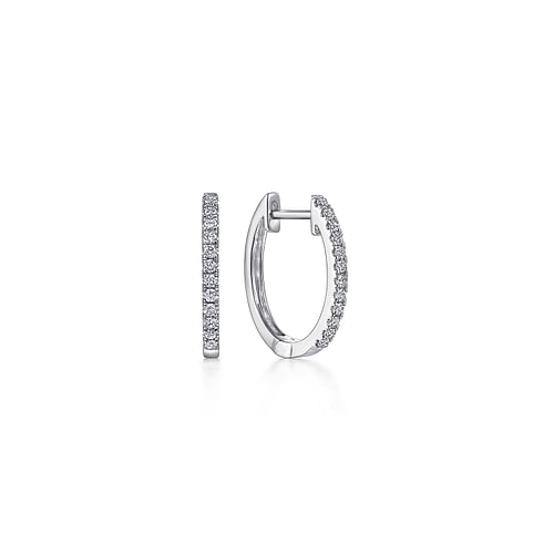 14K White Gold Diamond Classic Huggie Earrings in 15mm