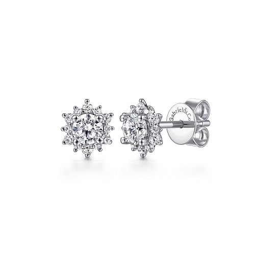 14K White Gold Diamond Classic Stud Earrings