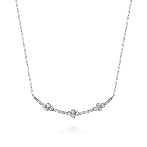 14K White Gold Diamond Clover Bar Necklace
