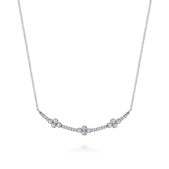 14K White Gold Diamond Clover Bar Necklace