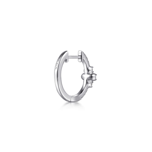 14K White Gold Diamond Clover Huggie Earrings