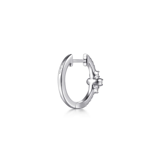 14K White Gold Diamond Clover Huggie Earrings angle 2
