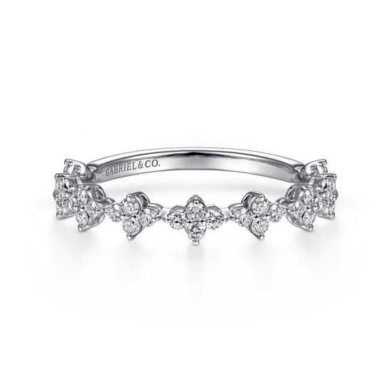 Gabriel - 14K White Gold Diamond Clover Station Stackable Ring