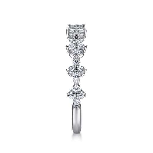 14K White Gold Diamond Clover Station Stackable Ring