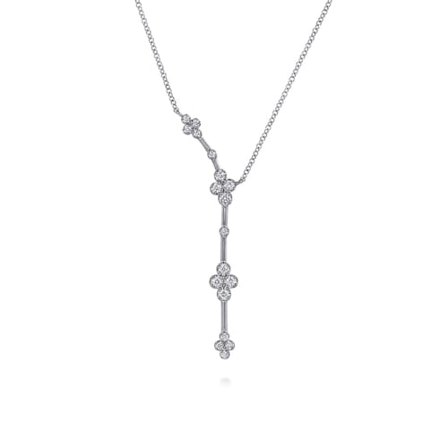 14K White Gold Diamond Clover Station Y Necklace 14K White Gold Diamond Clover Station Y Necklace