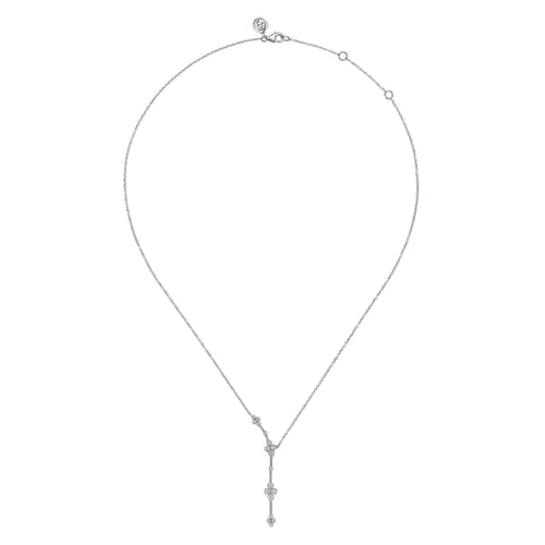 14K White Gold Diamond Clover Station Y Necklace 14K White Gold Diamond Clover Station Y Necklace