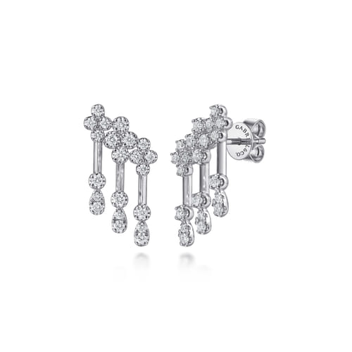 14K White Gold Diamond Clover and  Pear Stud Drop Earrings