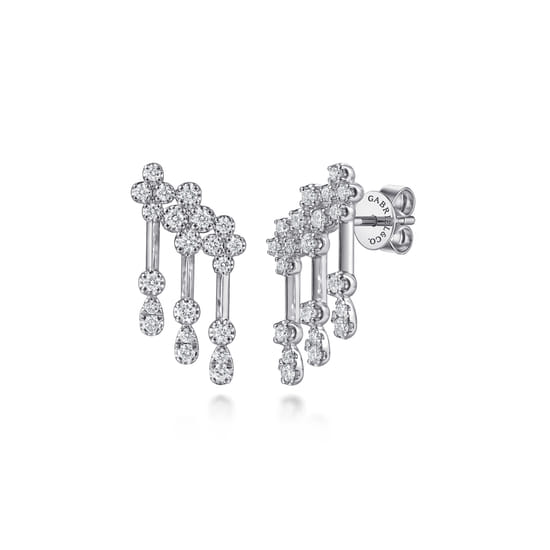 14K White Gold Diamond Clover and  Pear Stud Drop Earrings