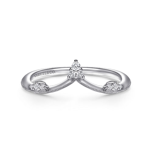 14K White Gold Diamond Cluster Chevron Ring