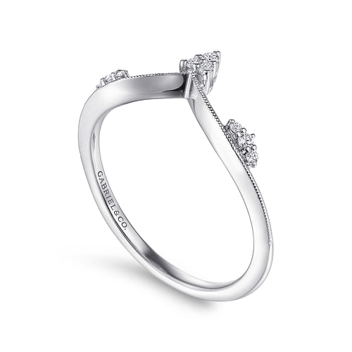 14K White Gold Diamond Cluster Chevron Ring