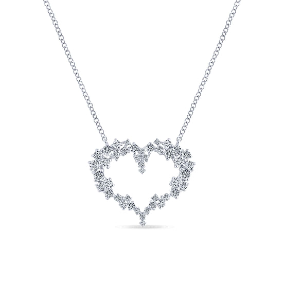 Gabriel - 14K White Gold Diamond Cluster Heart Pendant Necklace