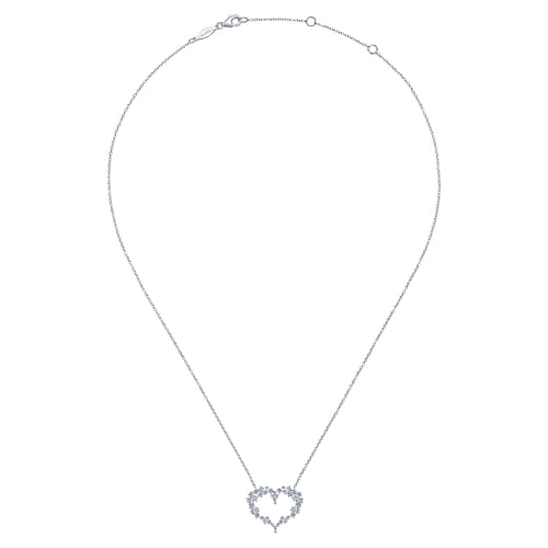 14K White Gold Diamond Cluster Heart Pendant Necklace