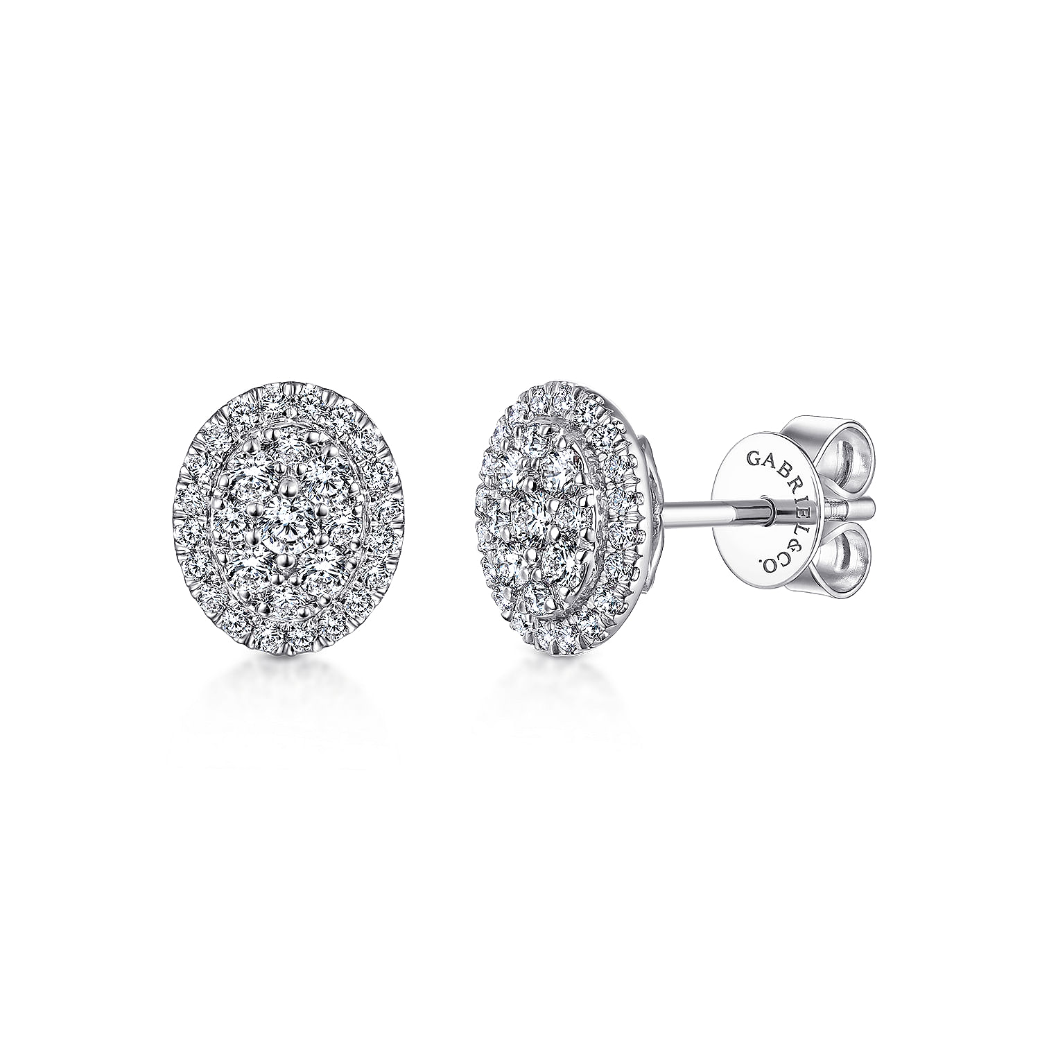 14K White Gold Diamond Cluster Oval Stud Earrings