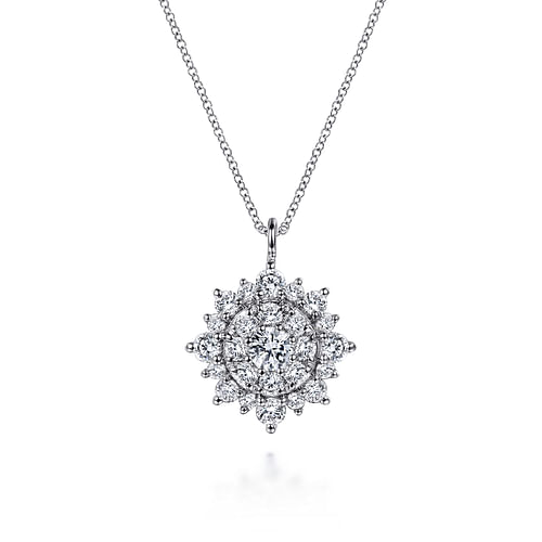 14K White Gold Diamond Cluster Pendant Necklace