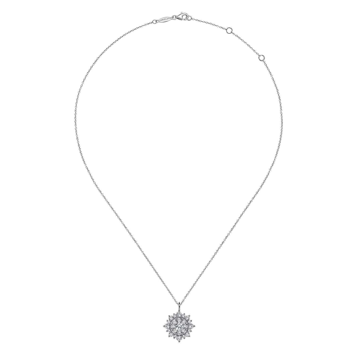 14K White Gold Diamond Cluster Pendant Necklace