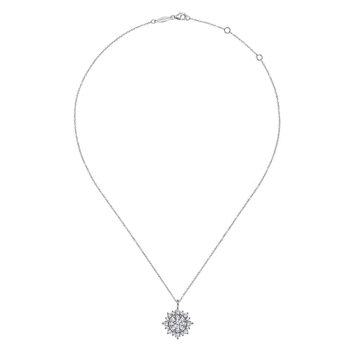 14K White Gold Diamond Cluster Pendant Necklace