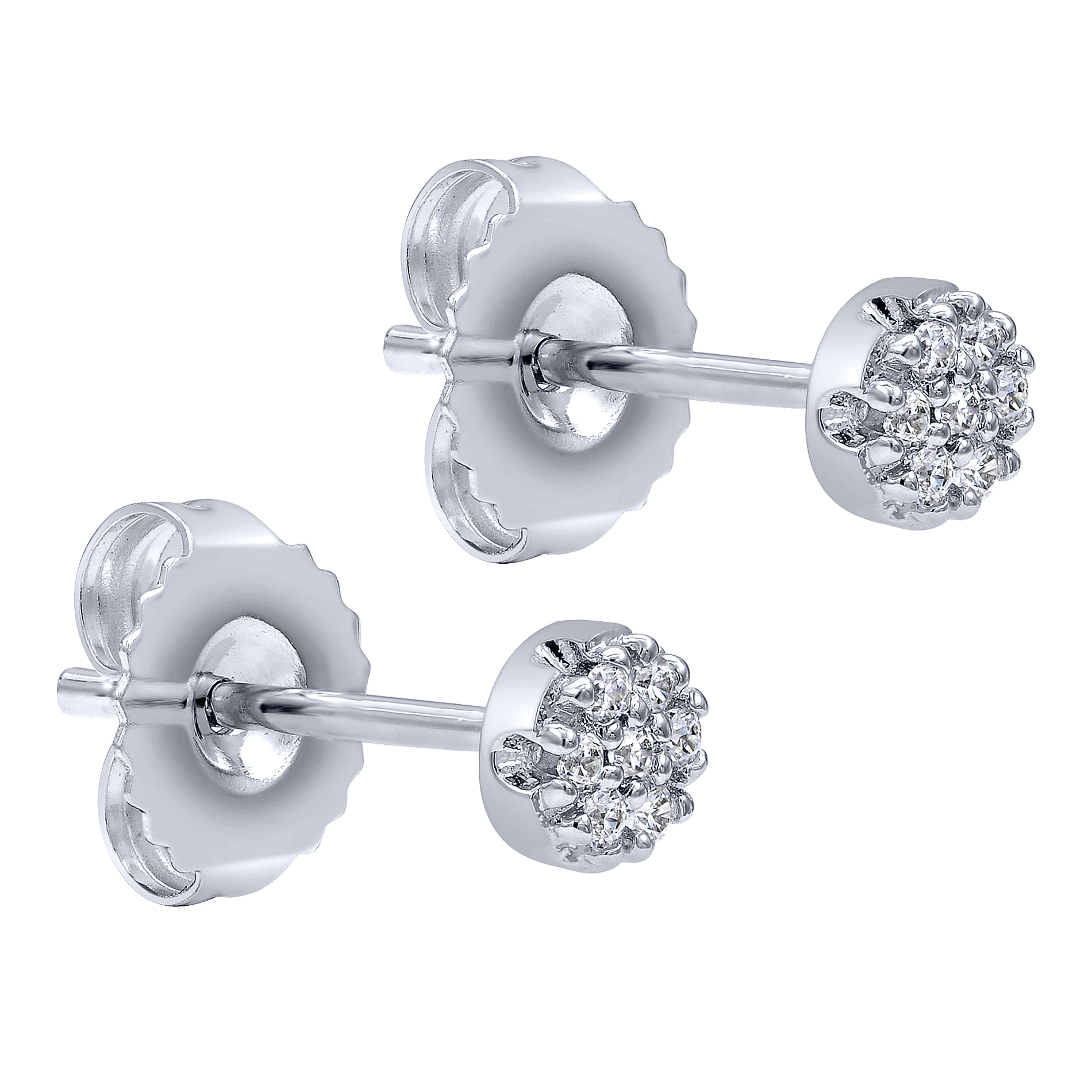 14K White Gold Diamond Cluster Round Stud Earrings