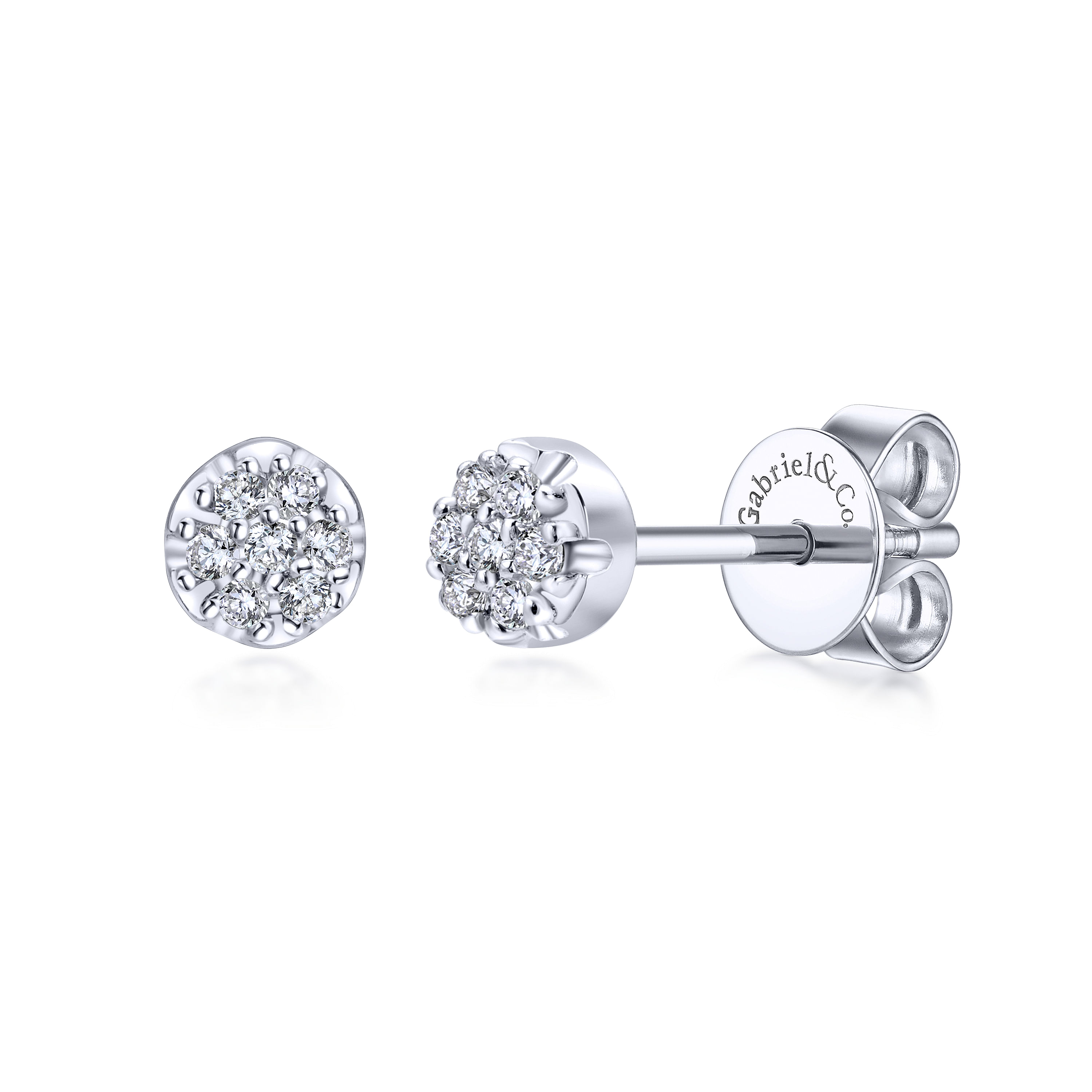 14K White Gold Diamond Cluster Round Stud Earrings