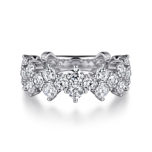 14K White Gold Diamond Cluster Station Ring