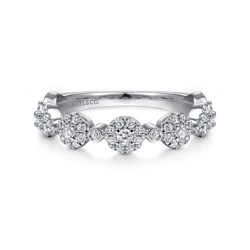 14K White Gold Diamond Cluster Station Stackable Ring