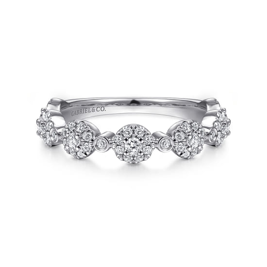 Gabriel - 14K White Gold Diamond Cluster Station Stackable Ring