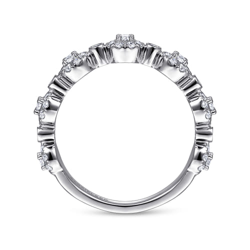 14K White Gold Diamond Cluster Station Stackable Ring