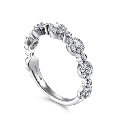 14K White Gold Diamond Cluster Station Stackable Ring