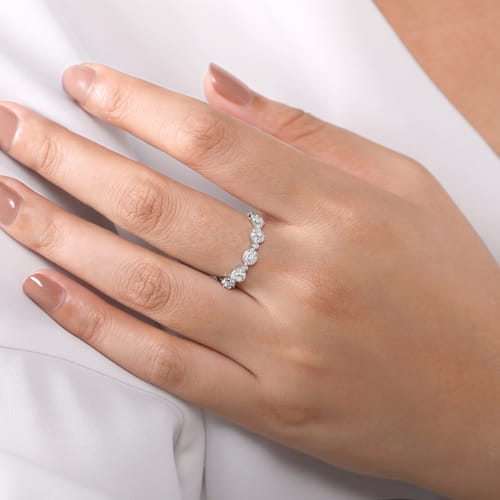 14K White Gold Diamond Cluster Station Stackable Ring
