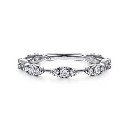 14K White Gold Diamond Cluster Station Stackable Ring