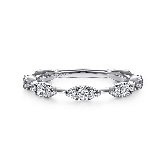 Gabriel - 14K White Gold Diamond Cluster Station Stackable Ring