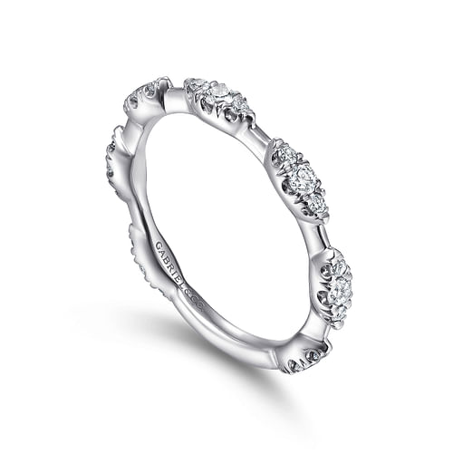 14K White Gold Diamond Cluster Station Stackable Ring