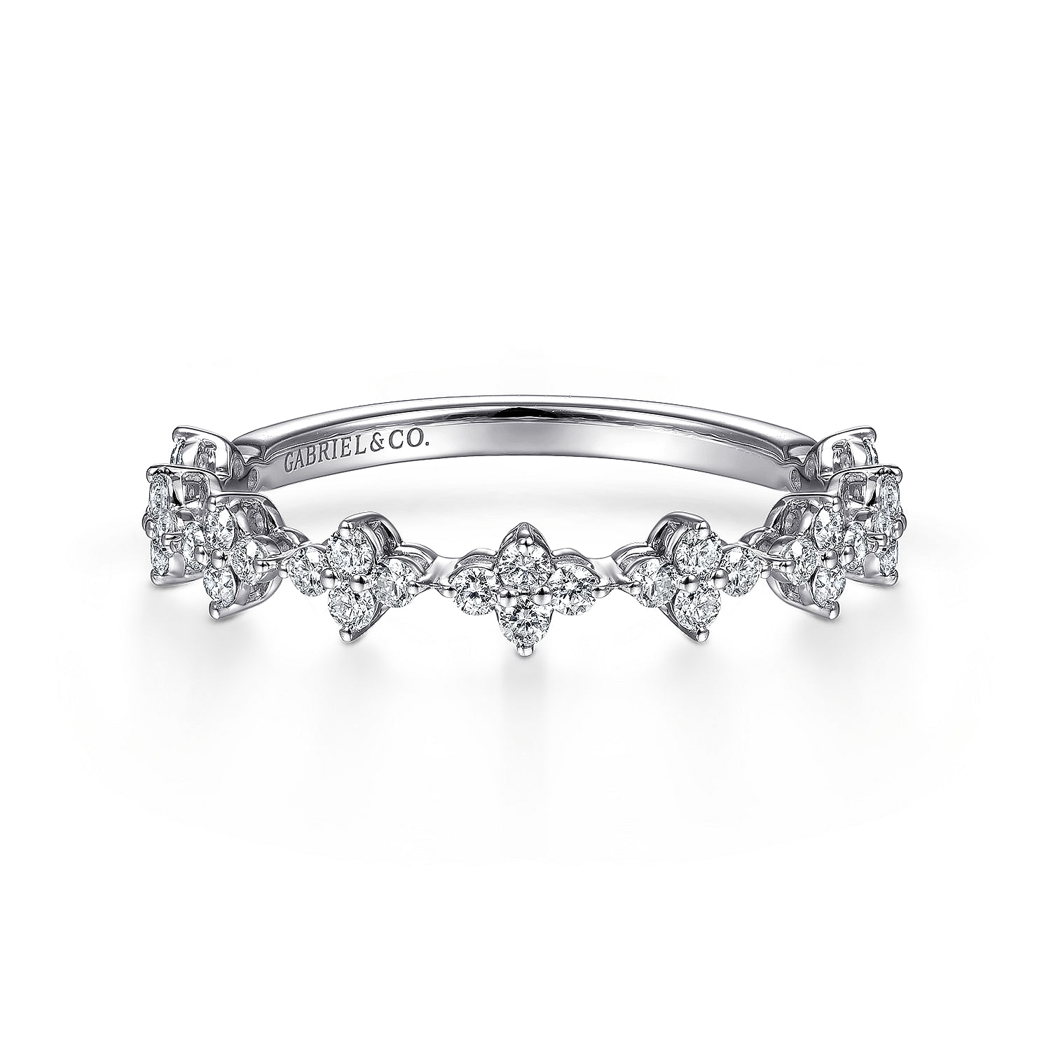 Gabriel - 14K White Gold Diamond Cluster Station Stackable Ring
