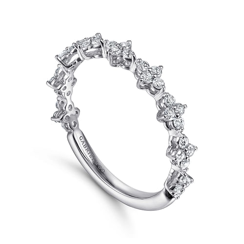 14K White Gold Diamond Cluster Station Stackable Ring