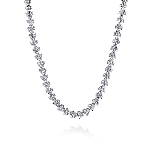 14K White Gold Diamond Cluster Tennis Necklace