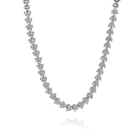 Gabriel - 14K White Gold Diamond Cluster Tennis Necklace