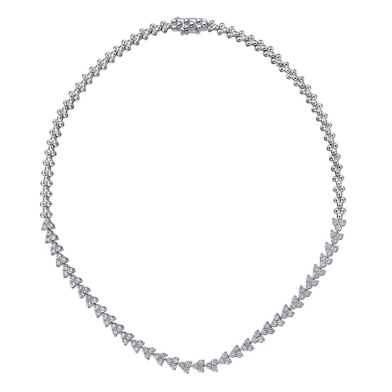 14K White Gold Diamond Cluster Tennis Necklace angle 2 14K White Gold Diamond Cluster Tennis Necklace angle 2