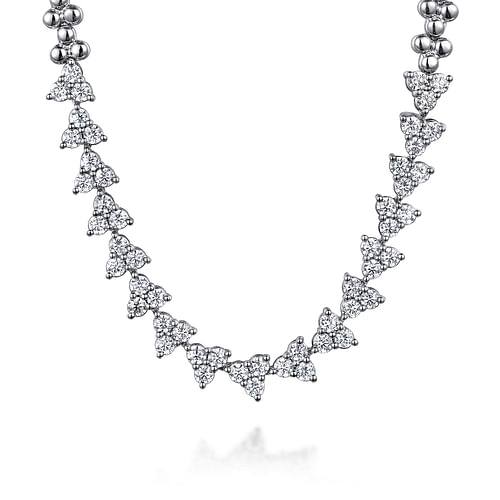 14K White Gold Diamond Cluster Tennis Necklace