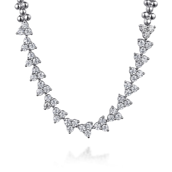 Gabriel - 14K White Gold Diamond Cluster Tennis Necklace