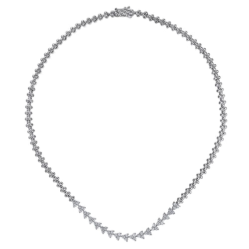 14K White Gold Diamond Cluster Tennis Necklace