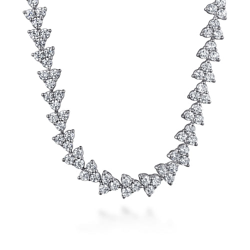 14K White Gold Diamond Cluster Tennis Necklace