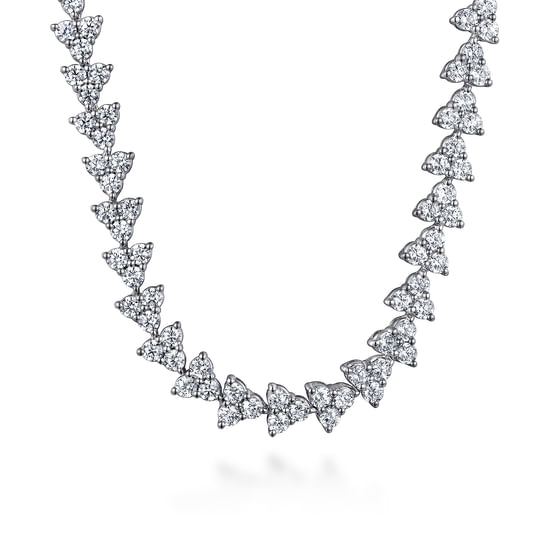 Gabriel - 14K White Gold Diamond Cluster Tennis Necklace
