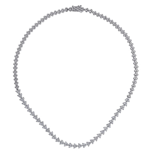 14K White Gold Diamond Cluster Tennis Necklace