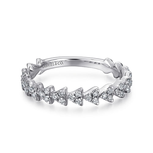 14K White Gold Diamond Cluster Triangle Station Stackable Ring