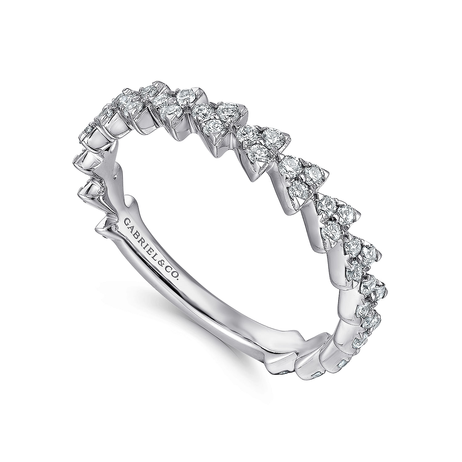 14K White Gold Diamond Cluster Triangle Station Stackable Ring