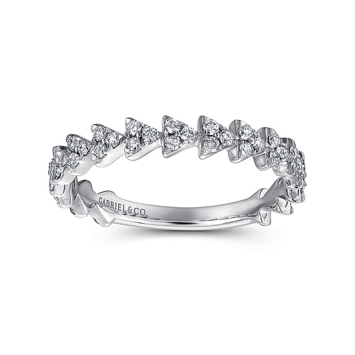 14K White Gold Diamond Cluster Triangle Station Stackable Ring