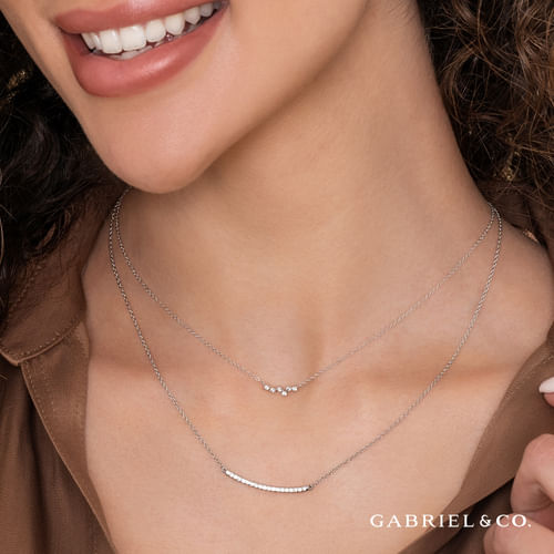 14K White Gold Diamond Constellation Bar Necklace