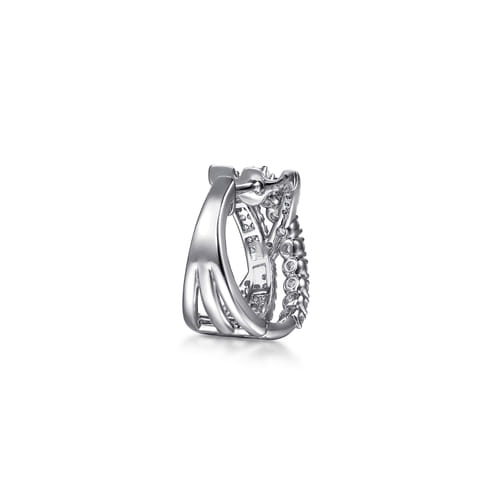 14K White Gold Diamond Criss Cross Huggie Earrings