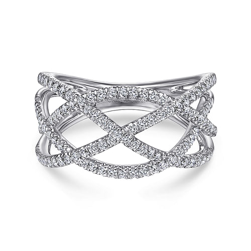 14K White Gold Diamond Criss Cross Ring